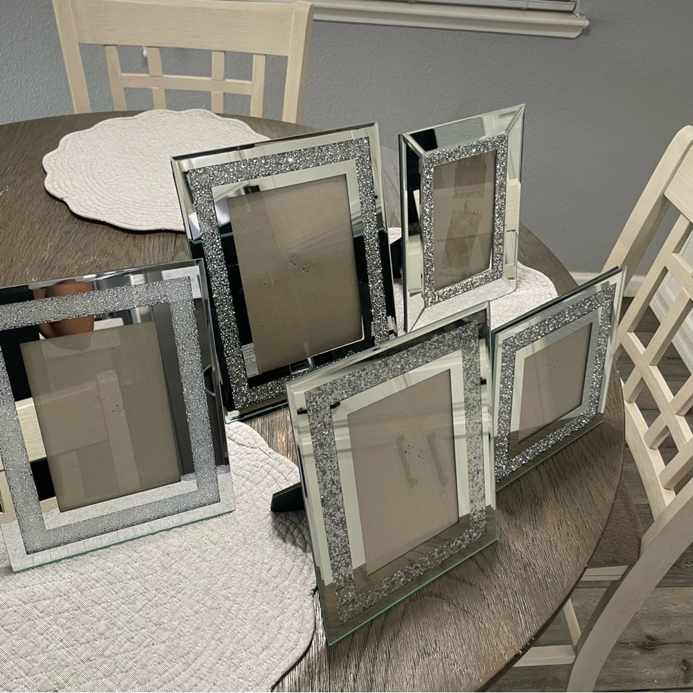 Set of 5 Nanette Lepore Mirrored Silver Rhinestone Picture Frames